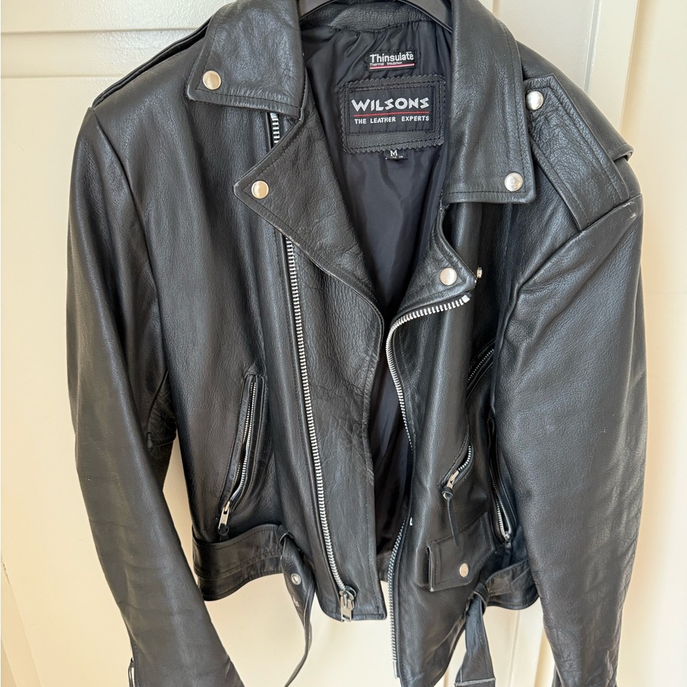 Wilson Black and Silver Leather Motorcycle Jacket